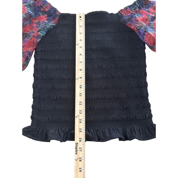 Calligraphie Sheer Floral Puff Sleeve Smocked Top S - Picture 8 of 10